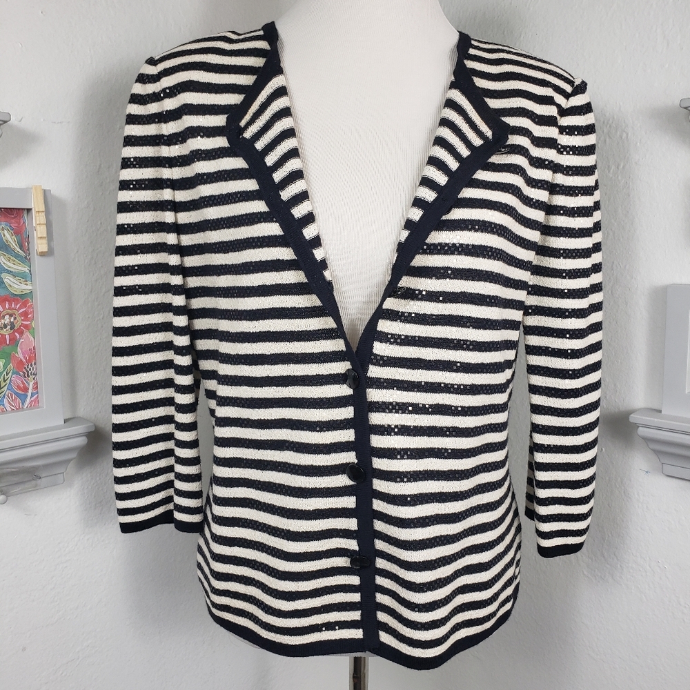 St. John Black and White Stripes w/ Sequins - Lightweight Classic sz 8